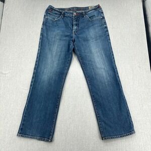WORN Age Jeans Mens 38x32 Blue Straight Leg Denim Pants Stretch Baggy Y2K